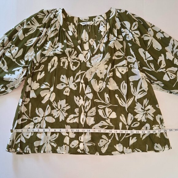 Sonoma Goods for Life Olive Green Floral Henley Top, 3XL, Balloon Sleeves - Picture 5 of 12